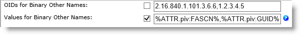 Section of PKI Application Configuration screen with OIDs and Values for Binary Other Names completed